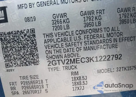 2019 GMC Sierra 1500 Limited Sle z USA, uszkodzony, nr VIN 2GTV2MEC3K1222792